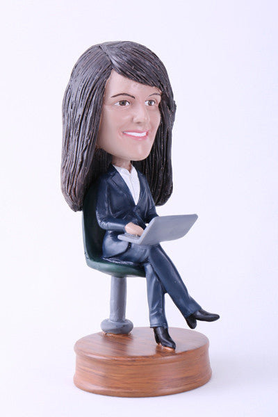 Woman Using Laptop Bobblehead