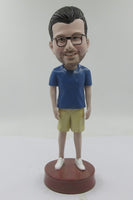 Casual Guy in Henley T-Shirt and Shorts Bobblehead