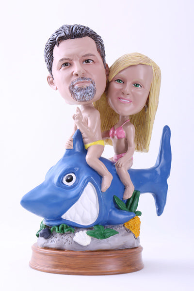 Couple Riding a Shark Bobblehead