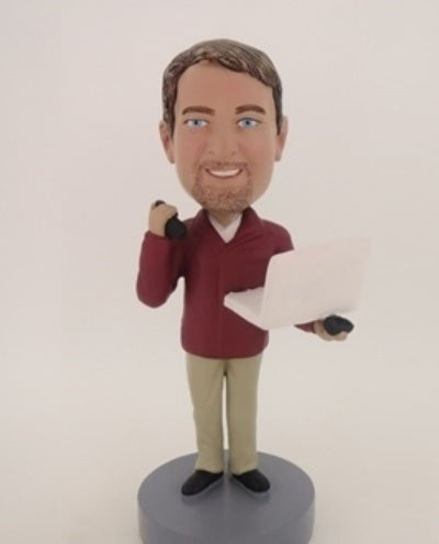 Man Holding Laptop and Phone Bobblehead