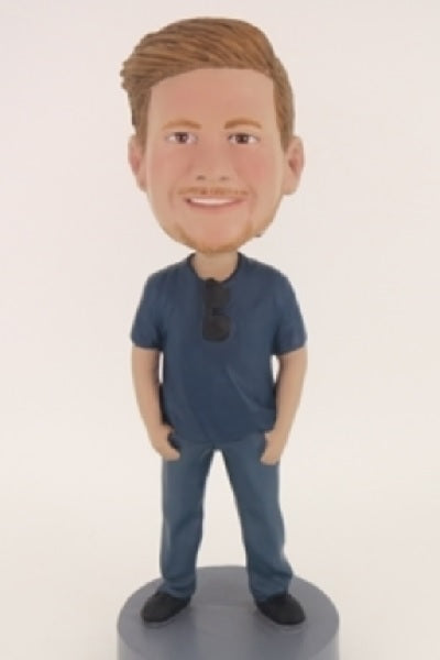 Casual Guy with Sunglasses on the Collar Bobblehead